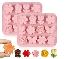 Molde silicona 10 flores y 2 mariposas 